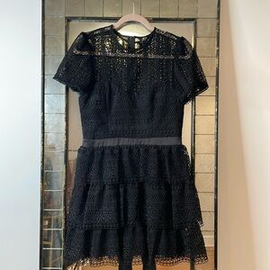 Black Lace Bardot dress with tiered skirt - size 8